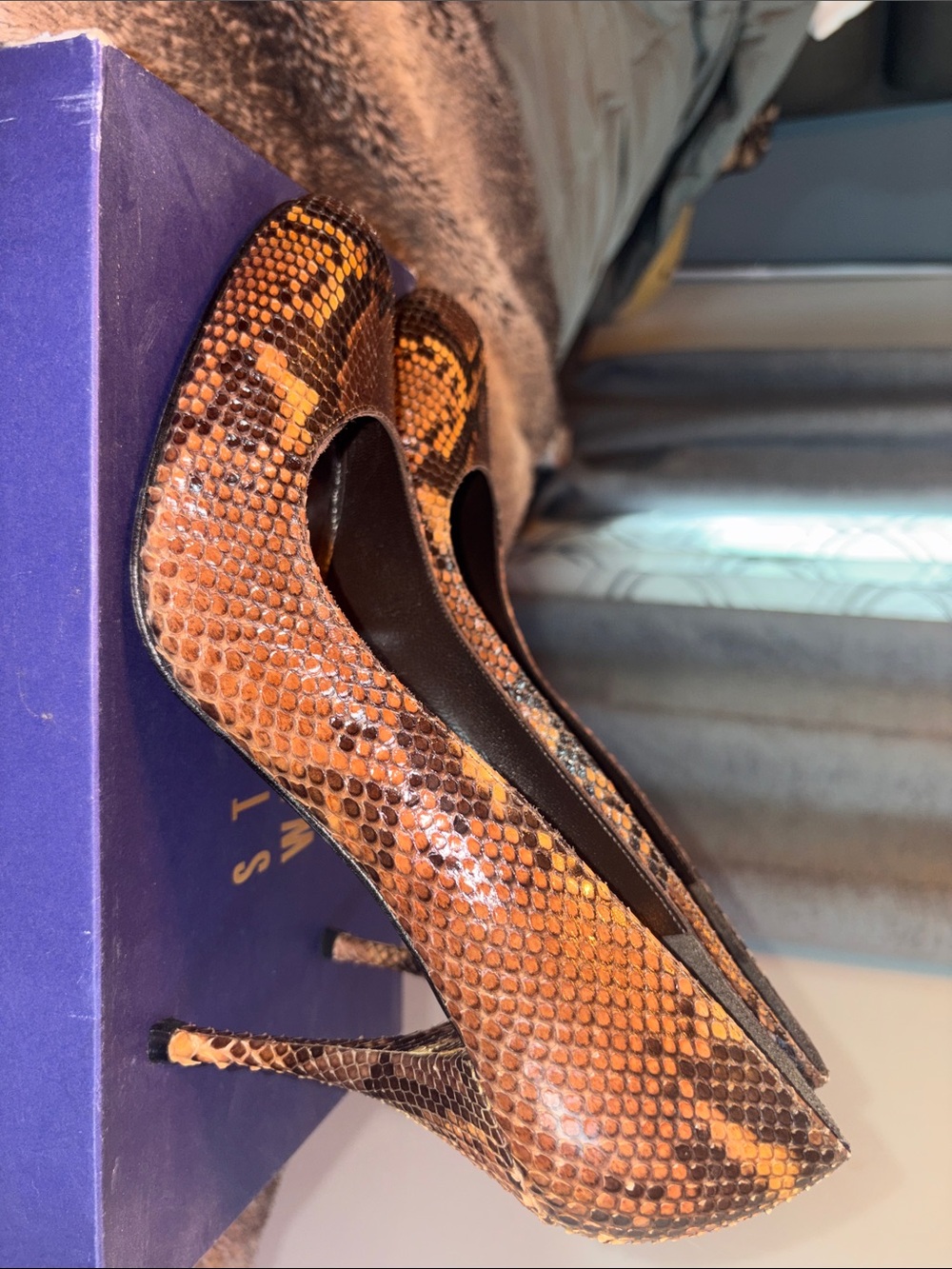 Stuart Weitzman Brown Snake-Print Pumps